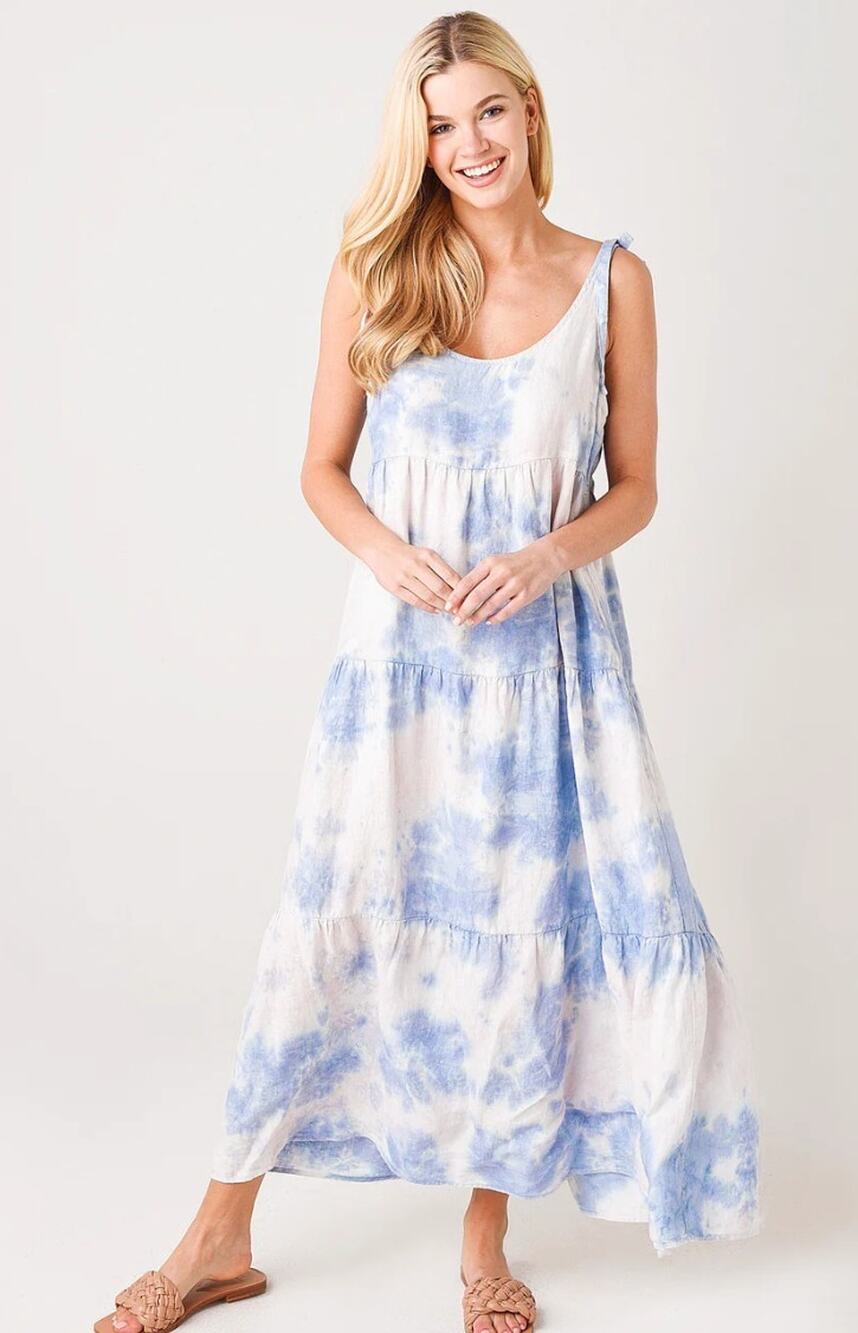 NWT Bella Dahl Tiered Maxi Dress Tie Dye Size Small Linen Boho Beachy